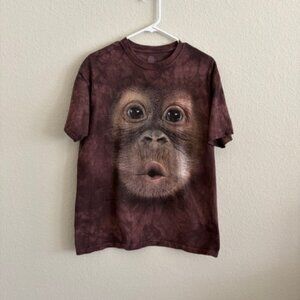 Share The Mountain Shirt Mens Size L Brown Baby Face Orangutan Monkey Chimp Tie